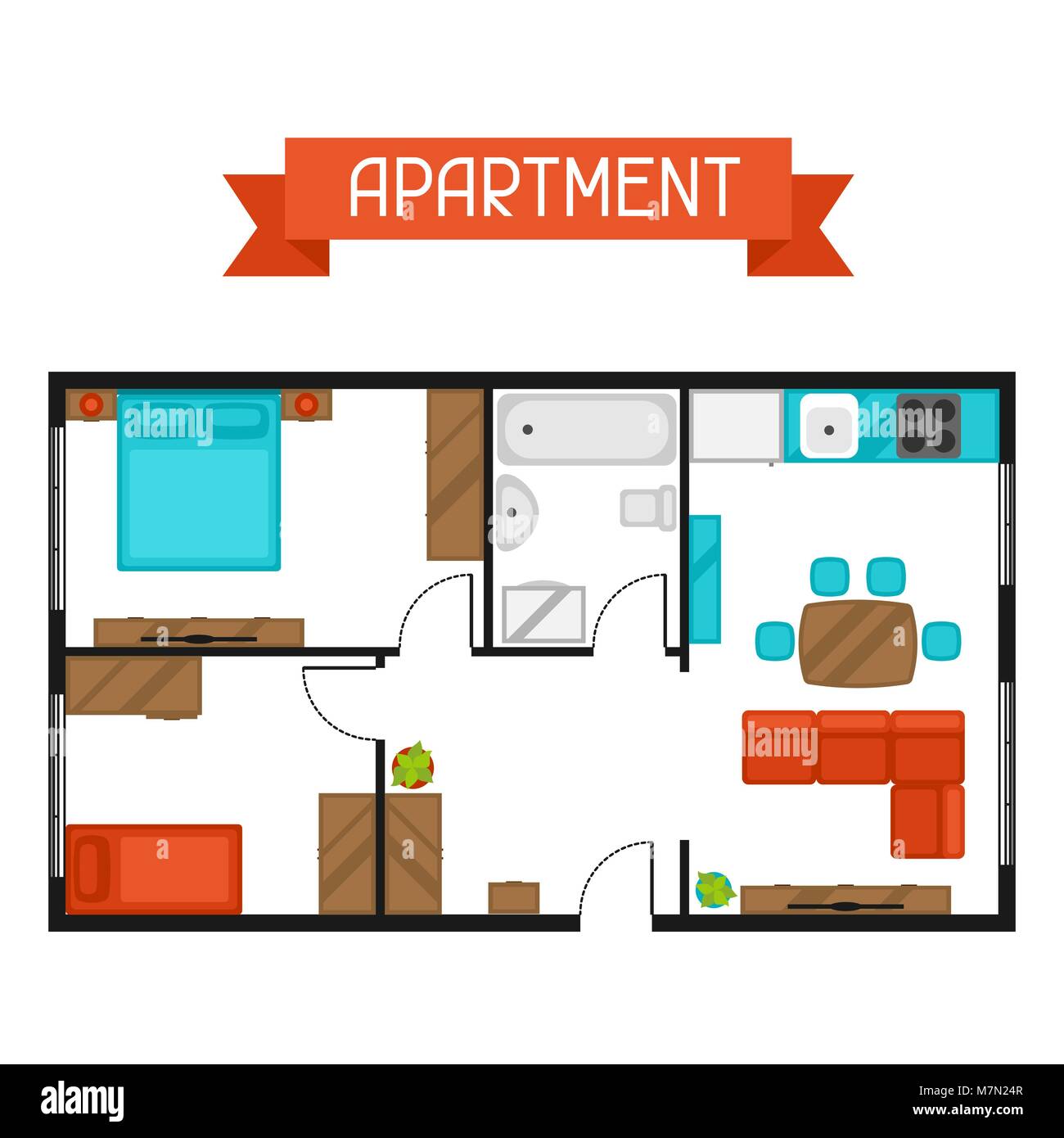 Architectural project of apartment with furniture. Image for banners, web sites, designs Stock Vector