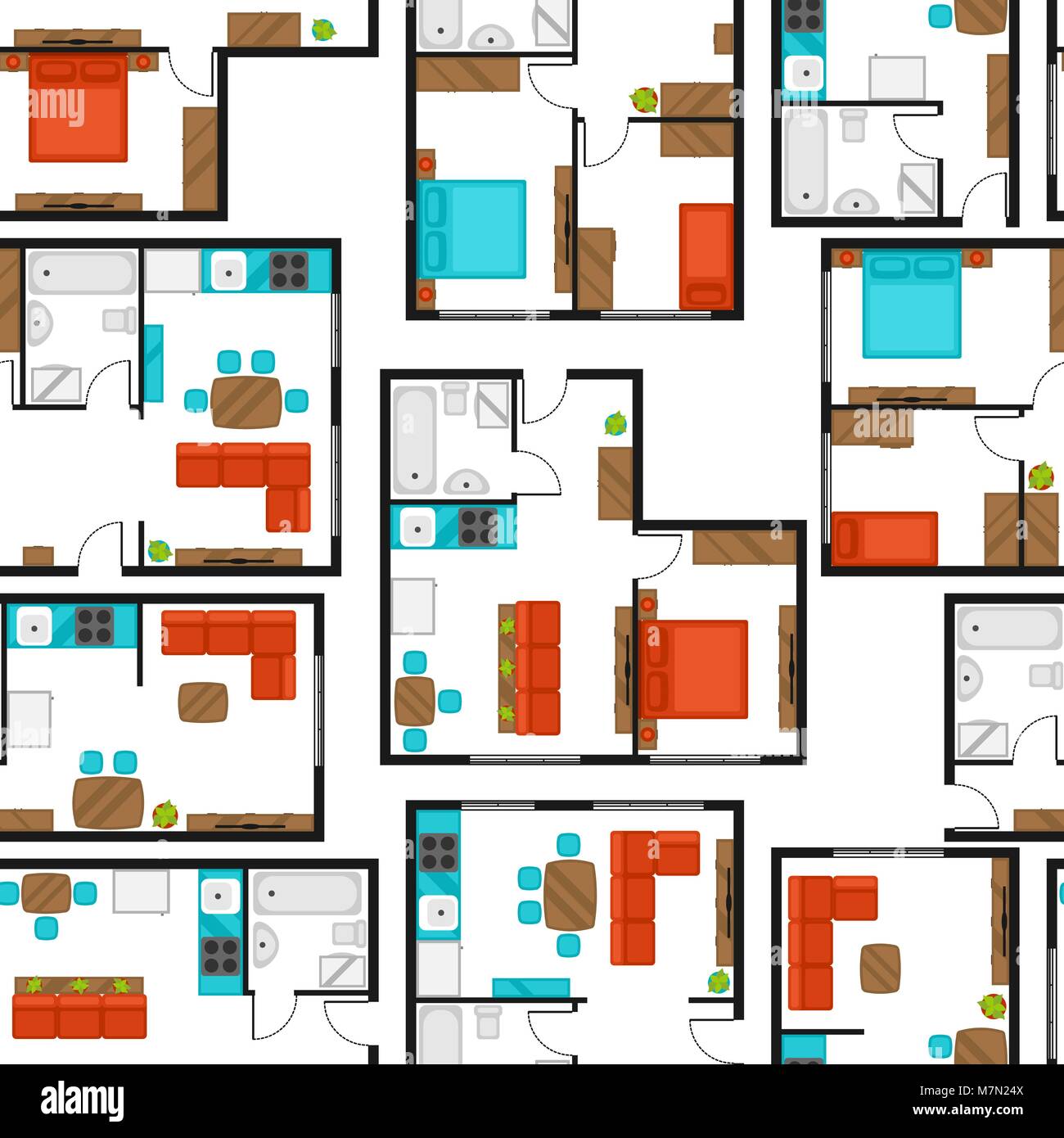 Seamless pattern with architectural projects of apartment and furniture ...