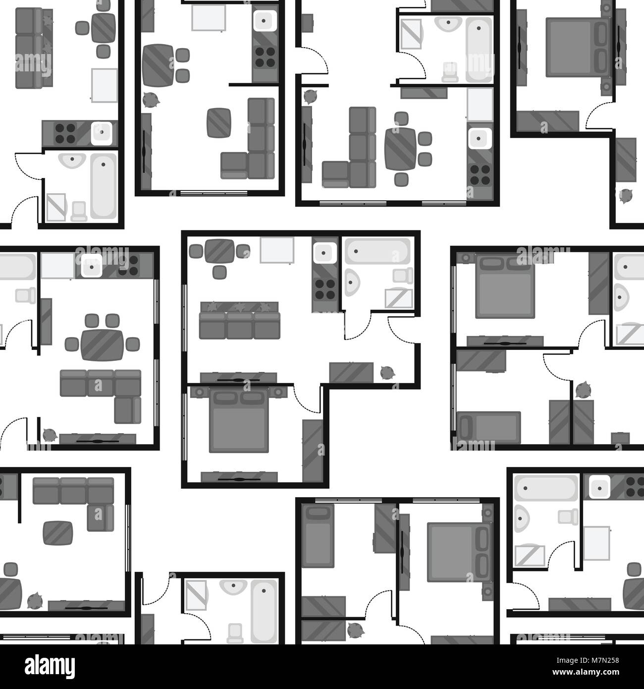 Seamless pattern with architectural projects of apartment and furniture ...