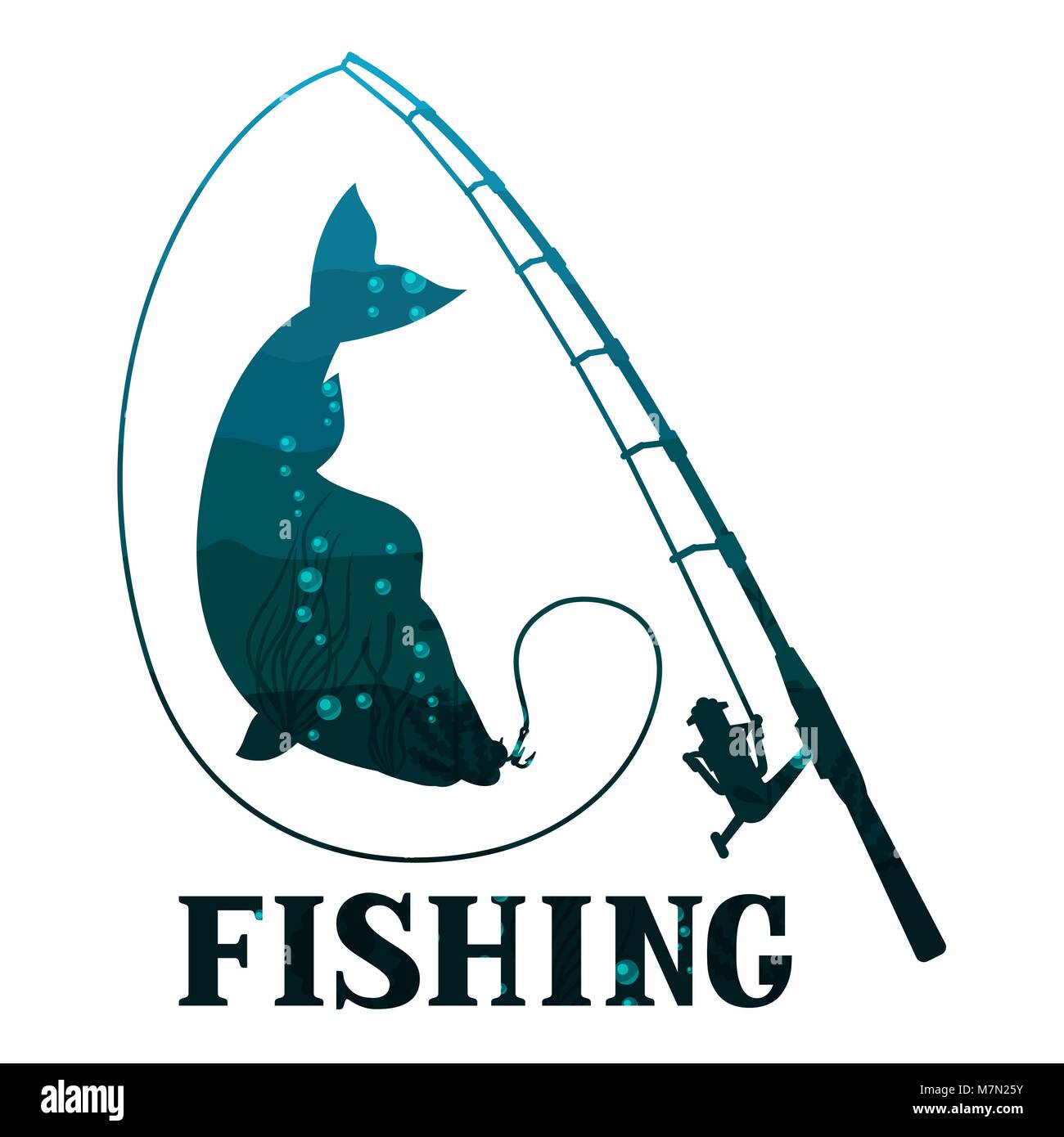 Fishing illustration with fish. Design for cards, covers, brochures and advertising booklets Stock Vector