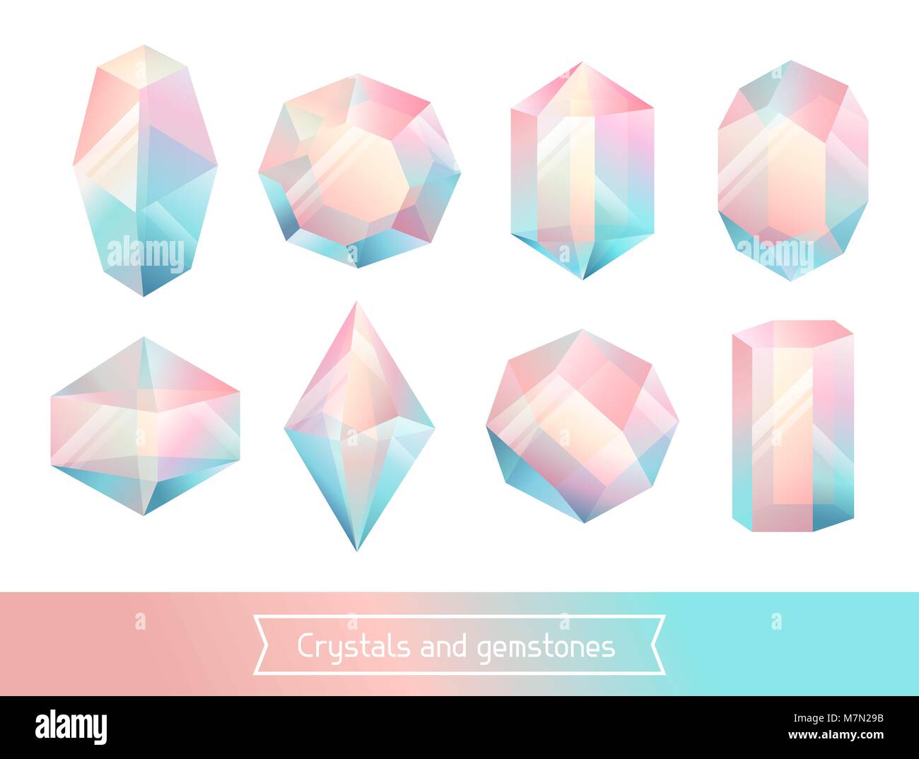 Set of geometric crystals gem and minerals Stock Vector