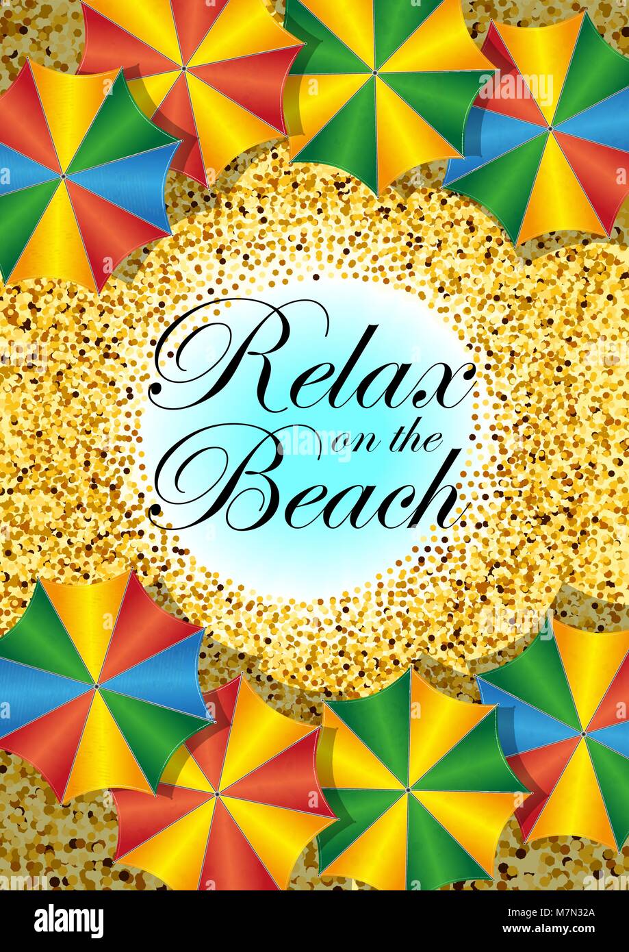 Frame with sand, beach umbrellas, water Stock Vector Image & Art - Alamy