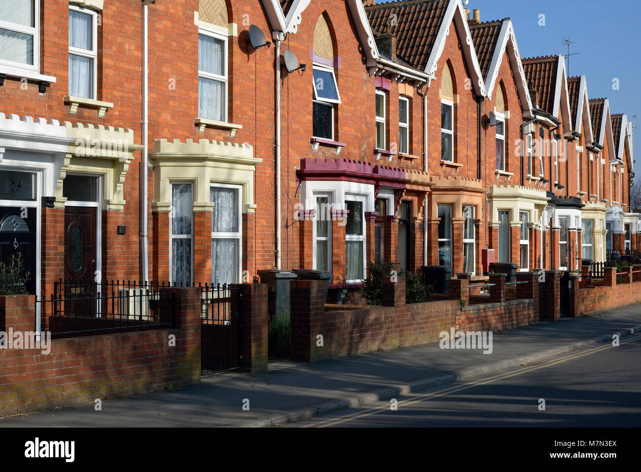 Restored Brick Terraced Houses in Bridgwater, Somerset Stock Photo