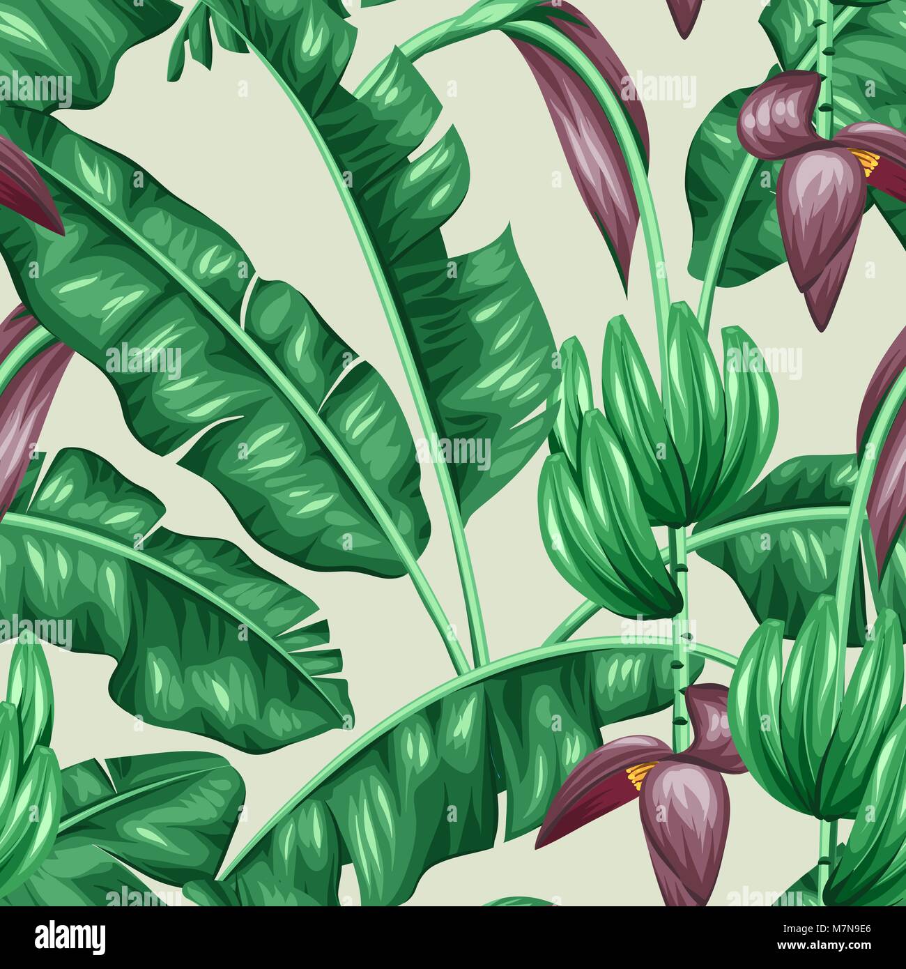Seamless Pattern With Banana Leaves Decorative Image Of Tropical Stock Vector Image Art Alamy
