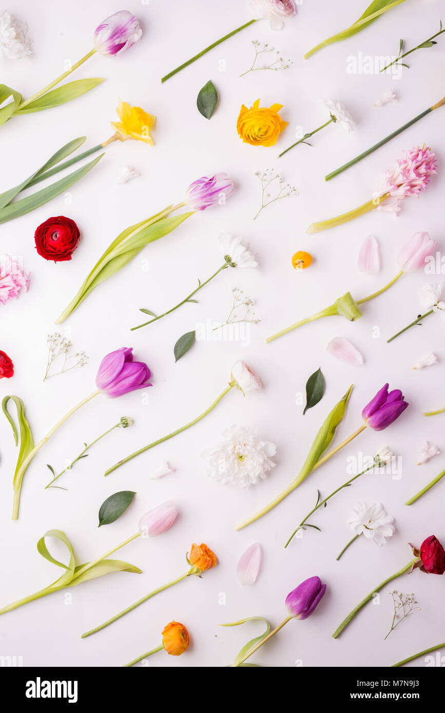 Easter and spring flat lay on a white background Stock Photo - Alamy