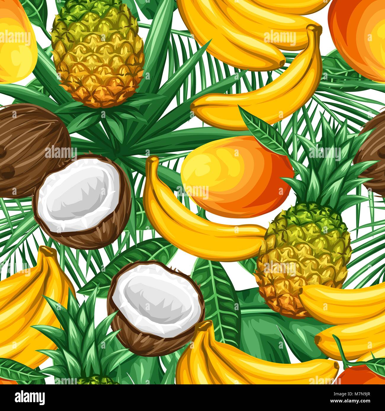 Seamless pattern with tropical fruits and leaves. Background made ...