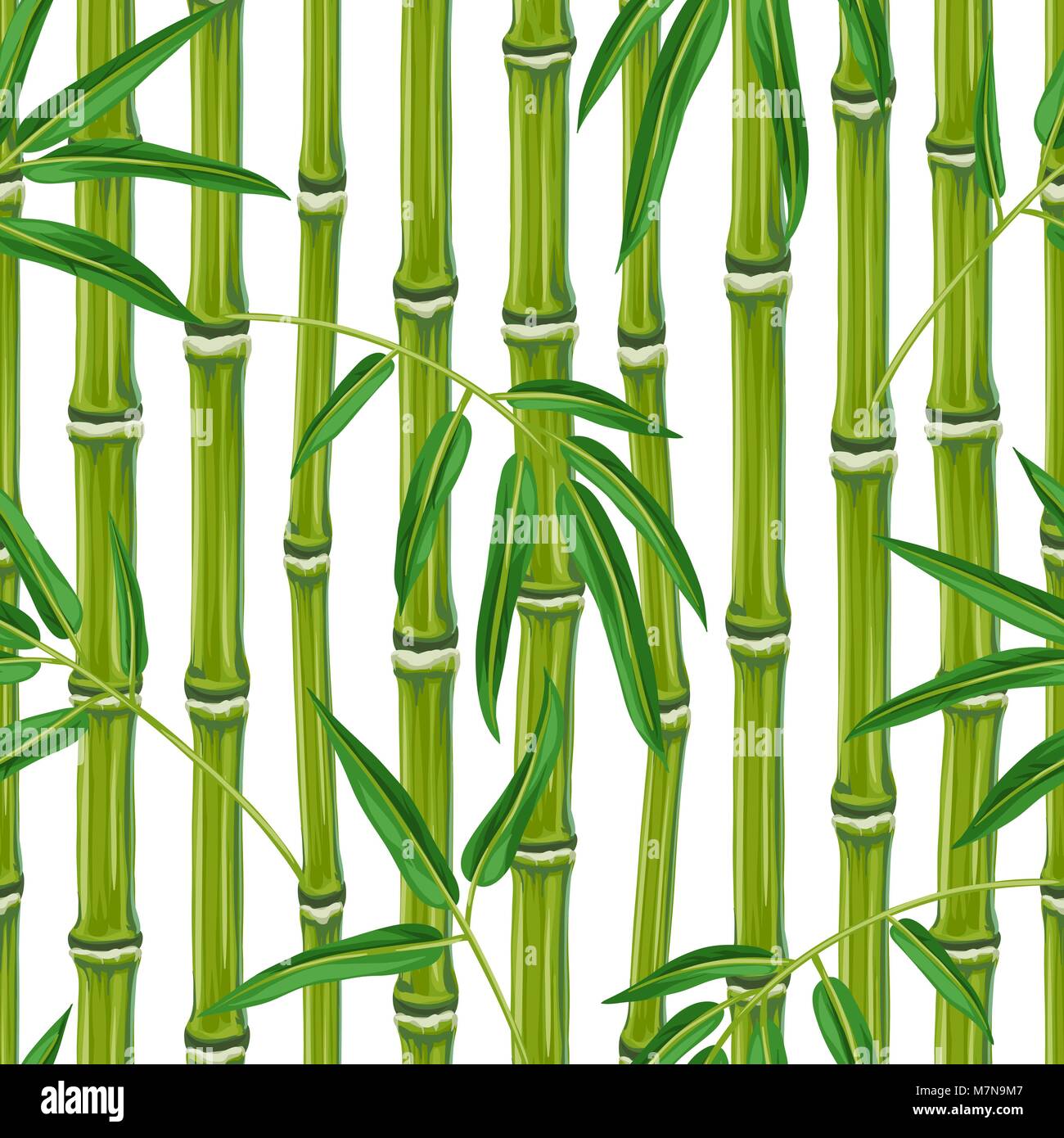 Seamless pattern with bamboo plants and leaves. Background made without clipping mask. Easy to use for backdrop, textile, wrapping paper Stock Vector