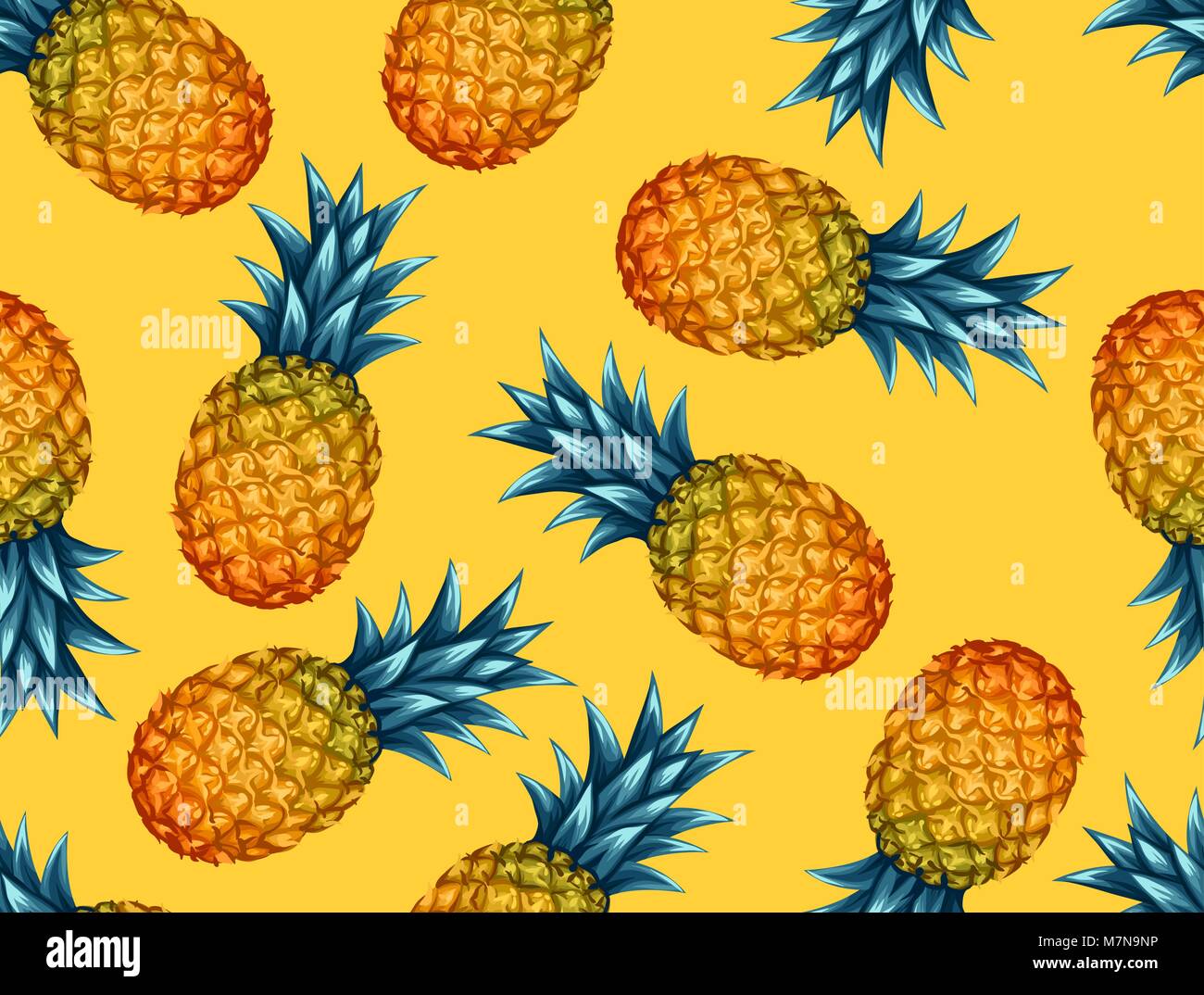 Seamless pattern with pineapples. Tropical abstract background in retro ...
