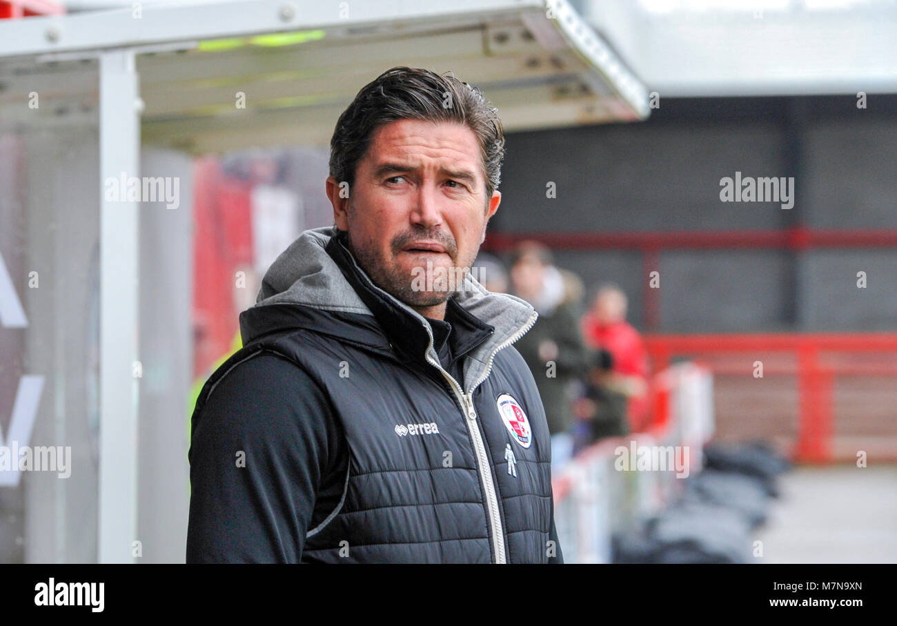 Crawley head coach Harry Kewell before the Sky Bet League 2 match between Crawley Town and Morecambe at the Checkatrade Stadium in Crawley. 10 Mar 2018 - Editorial use only. No merchandising. For Football images FA and Premier League restrictions apply inc. no internet/mobile usage without FAPL license - for details contact Football Dataco Stock Photo