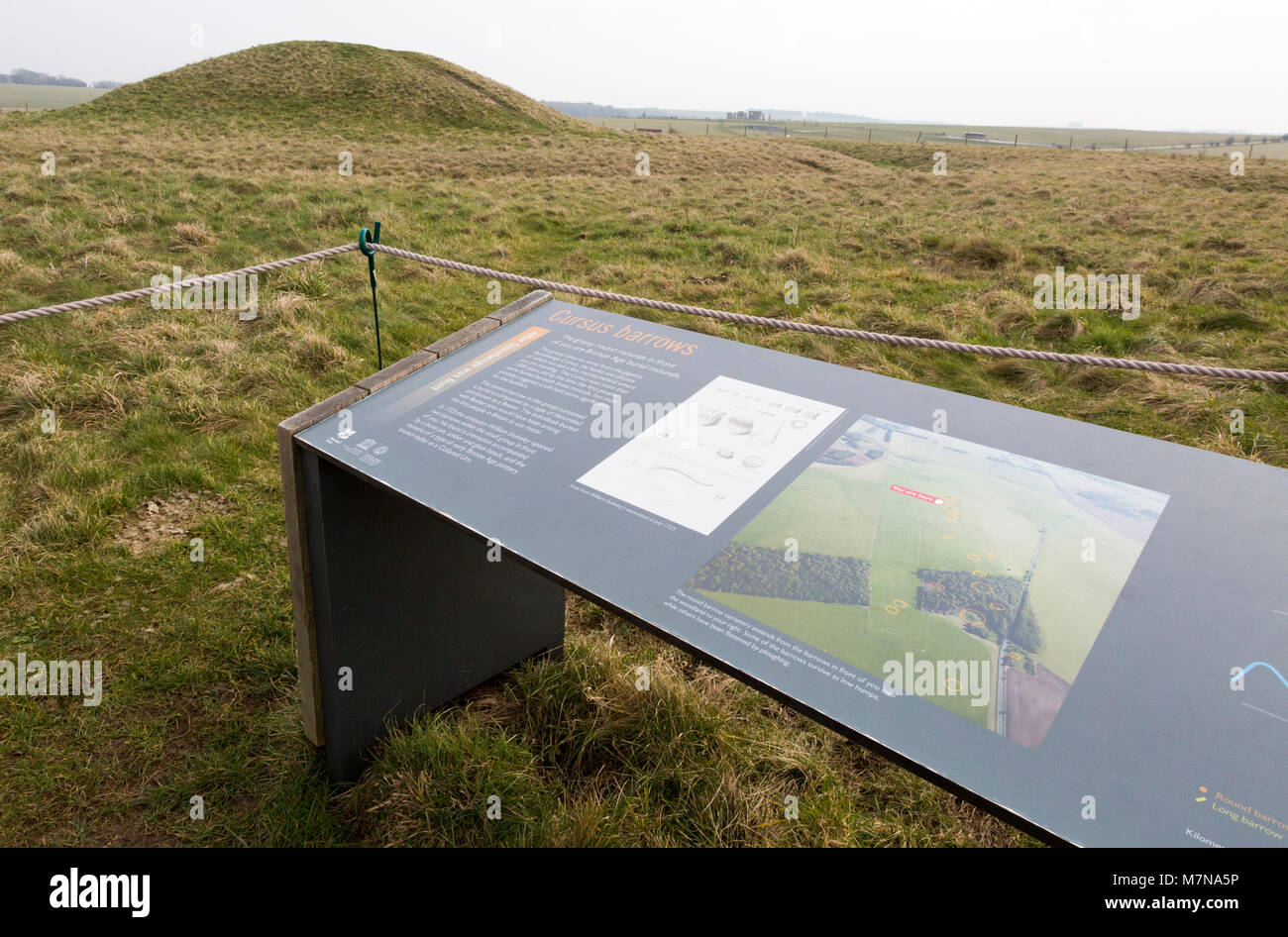 Bronze Age burial mounds known as the Cursus Barrows, Stonehenge, Wiltshire, England, UK Stock