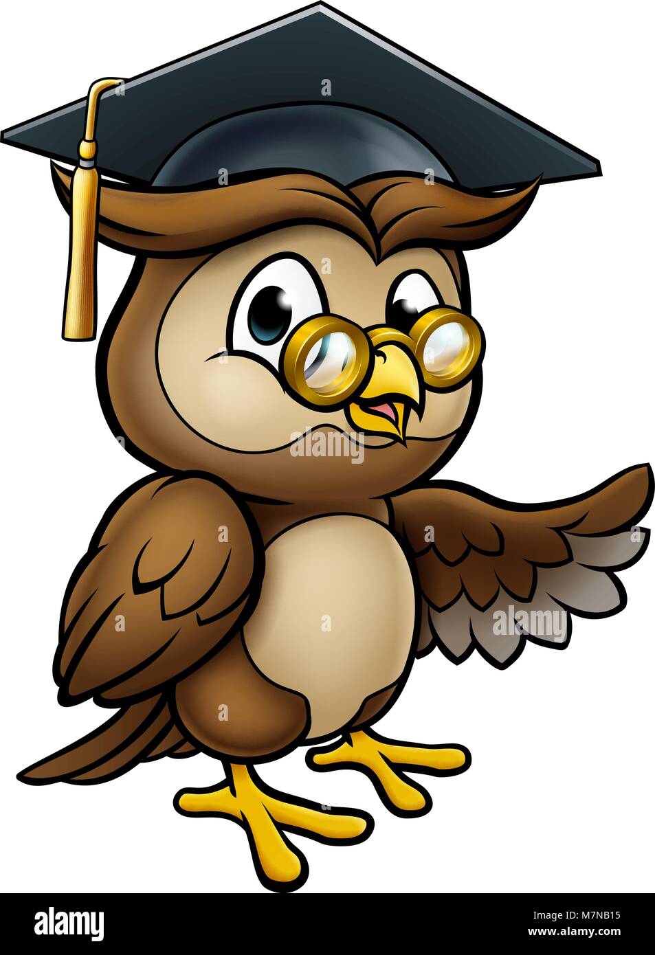 Wise Owl Cartoon Graduate Teacher Pointing Stock Vector