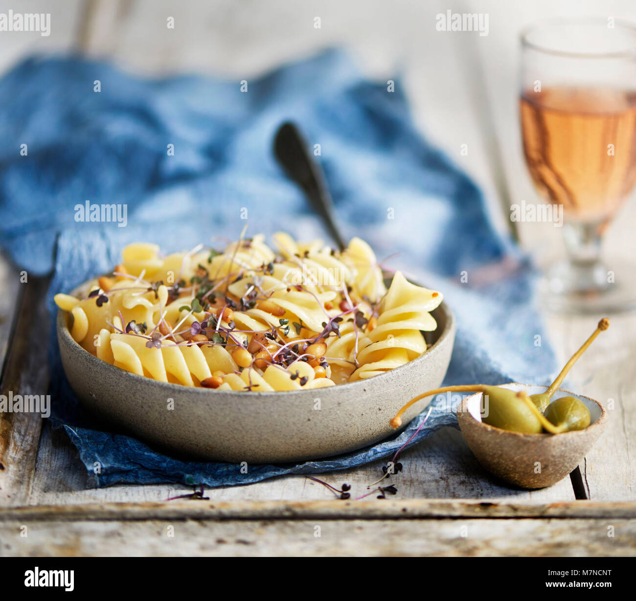 Summer Fusilli pasta Stock Photo