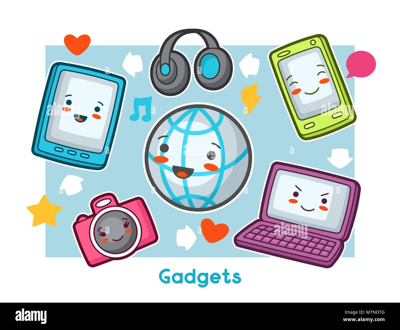 Kawaii gadgets funny card. Doodles with pretty facial expression Stock  Vector Image & Art - Alamy