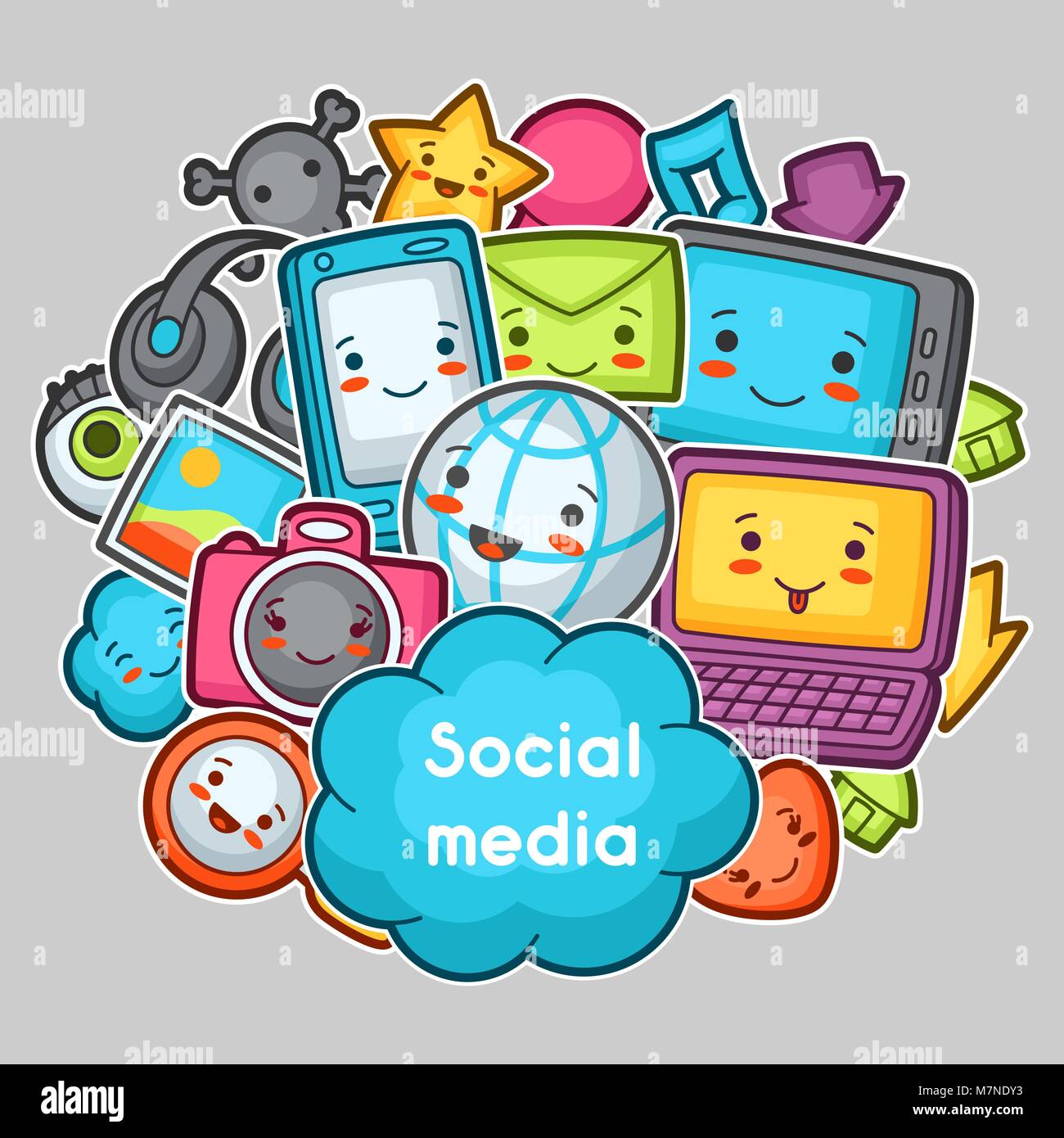 Kawaii gadgets social network background doodles Vector Image