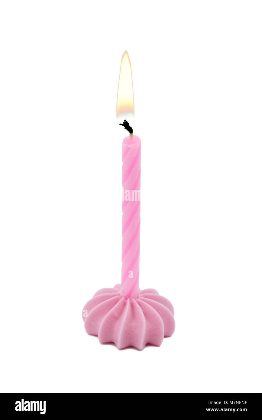 Burning birthday candle on white isolated background Stock Photo Alamy