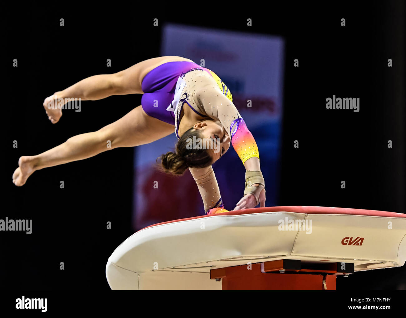 Echo Arena, Liverpool, UK. 11th Mar, 2018. Amelia Knight competes on the Pommel Horse during the WAG Senior Apparatus Final/MAG Masters of the 2018 Gymnastics British Championships at Echo Arena on Sunday, 11 March 2018. LIVERPOOL ENGLAND. Credit: Taka G Wu Credit: Taka Wu/Alamy Live News Stock Photo