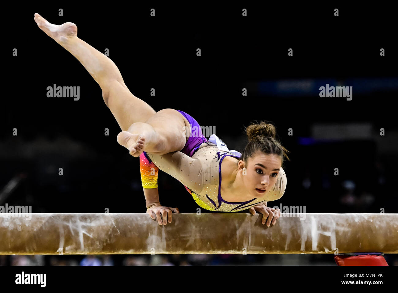 Echo Arena, Liverpool, UK. 11th Mar, 2018. Amelia Knight competes on the Balance Beam during the WAG Senior Apparatus Final/MAG Masters of the 2018 Gymnastics British Championships at Echo Arena on Sunday, 11 March 2018. LIVERPOOL ENGLAND. Credit: Taka G Wu Credit: Taka Wu/Alamy Live News Stock Photo