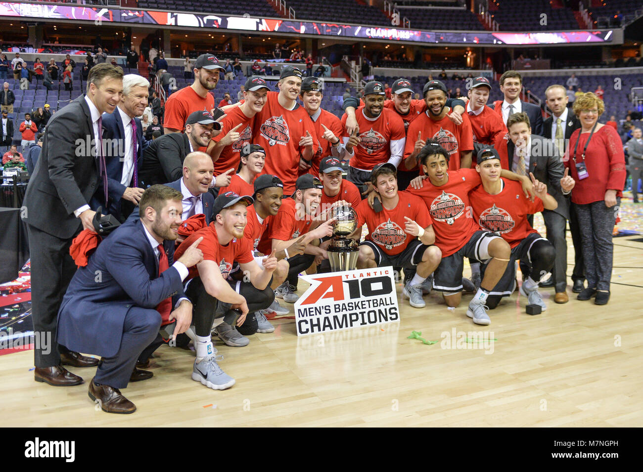 Washington, DC, USA. 11th Mar, 2018. The Davidson Basketball team poses ...