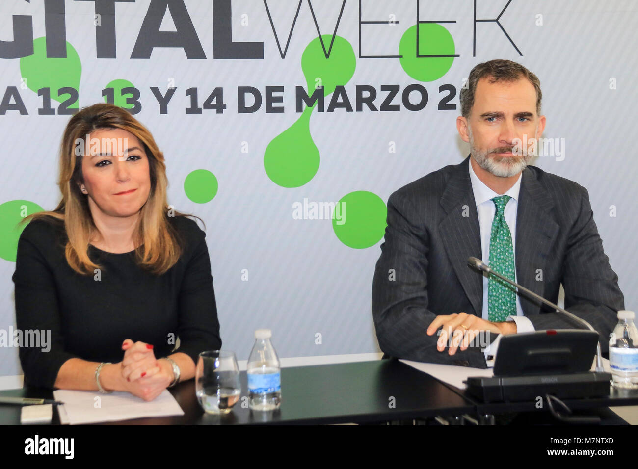 Seville, Spain. 12th Mar, 2018. Spanish King Felipe VI and politician Susana Diaz during the inauguration of the 1 edition of “ Andalucia Digital Week “ in Sevilla on Monday 12, March 2018 Credit: Gtres Información más Comuniación on line, S.L./Alamy Live News Stock Photo