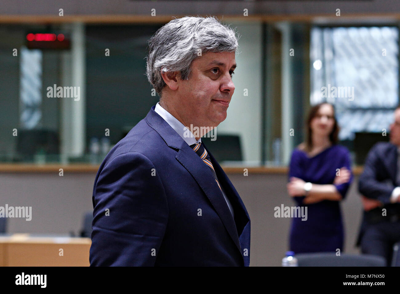 Brussels, Belgium. 12th March, 2018. Mario Centeno , President of the Eurogroup attends an Eurogroup meeting at the EU headquarters in Brussels, Belgium on March 12, 2018. Alexandros Michailidis/Alamy Live News Stock Photo