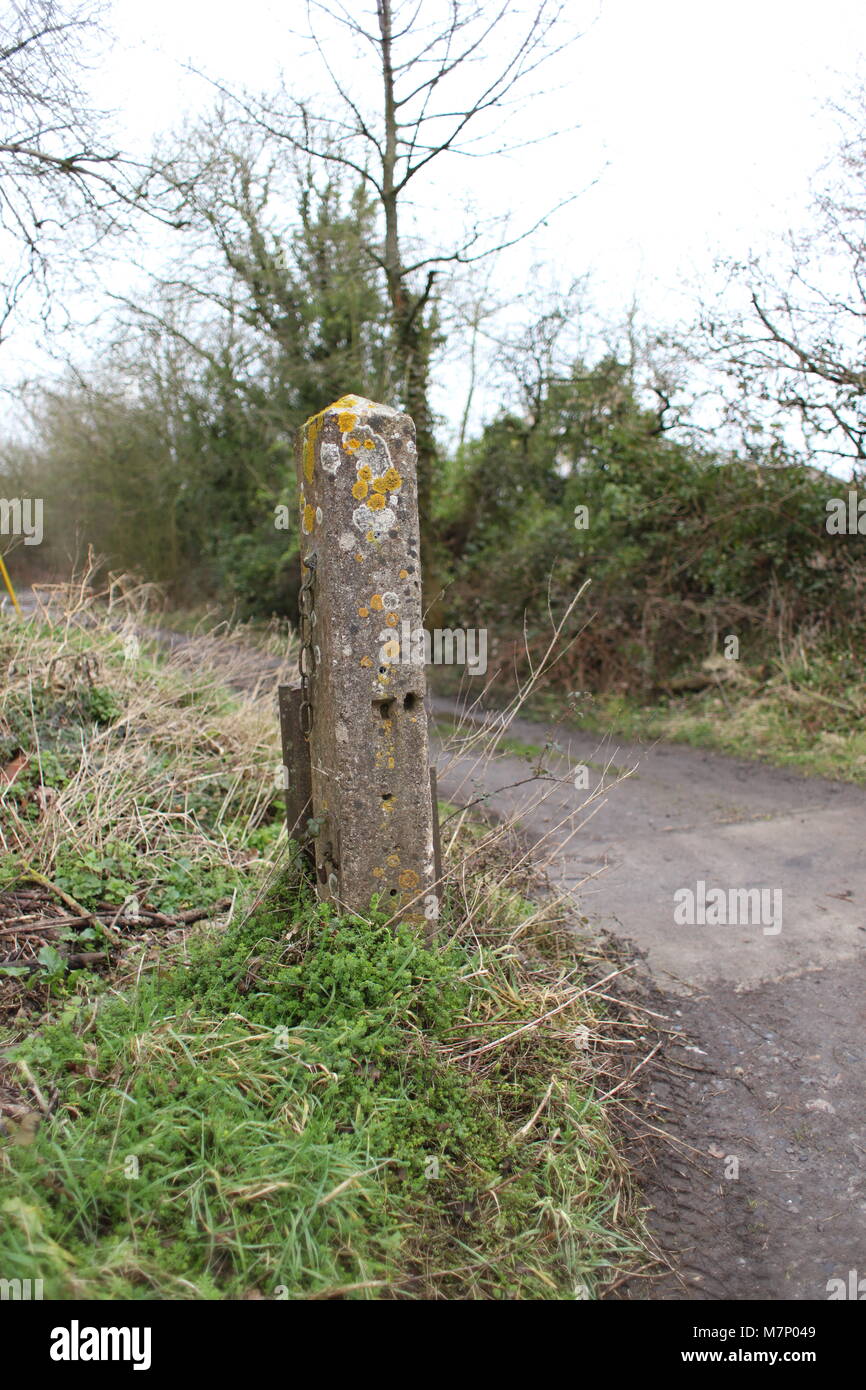 Remaining post of original level crossing at Henstridge station, part of the old Somerset and Dorset railway line lost to beeching cuts. Stock Photo