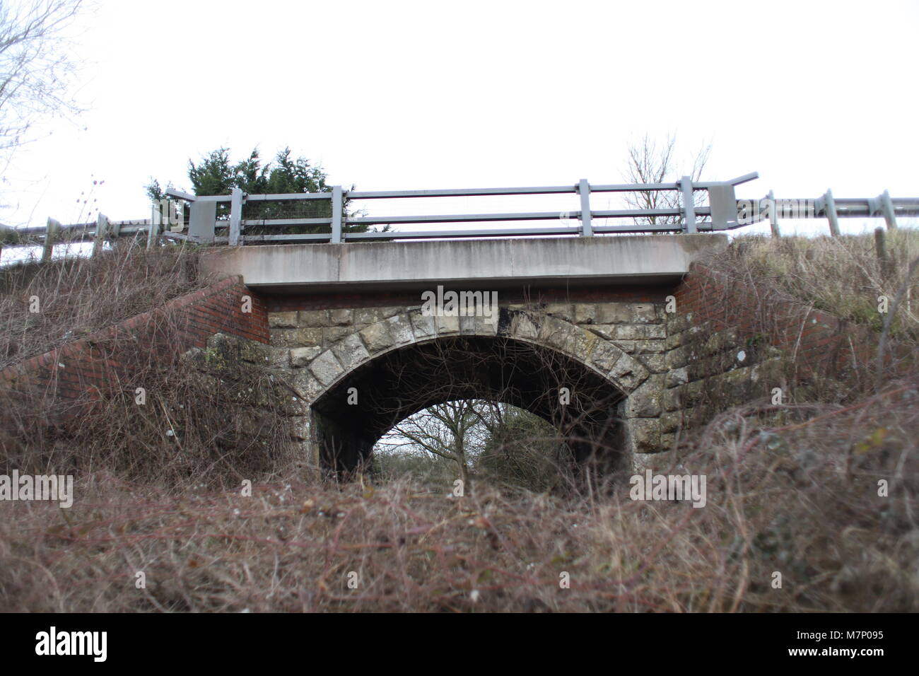 Old Henstridge railway bridge, trains on the Somerset and Dorset line would have travelled under to get to Henstridge station (where photographer is) Stock Photo