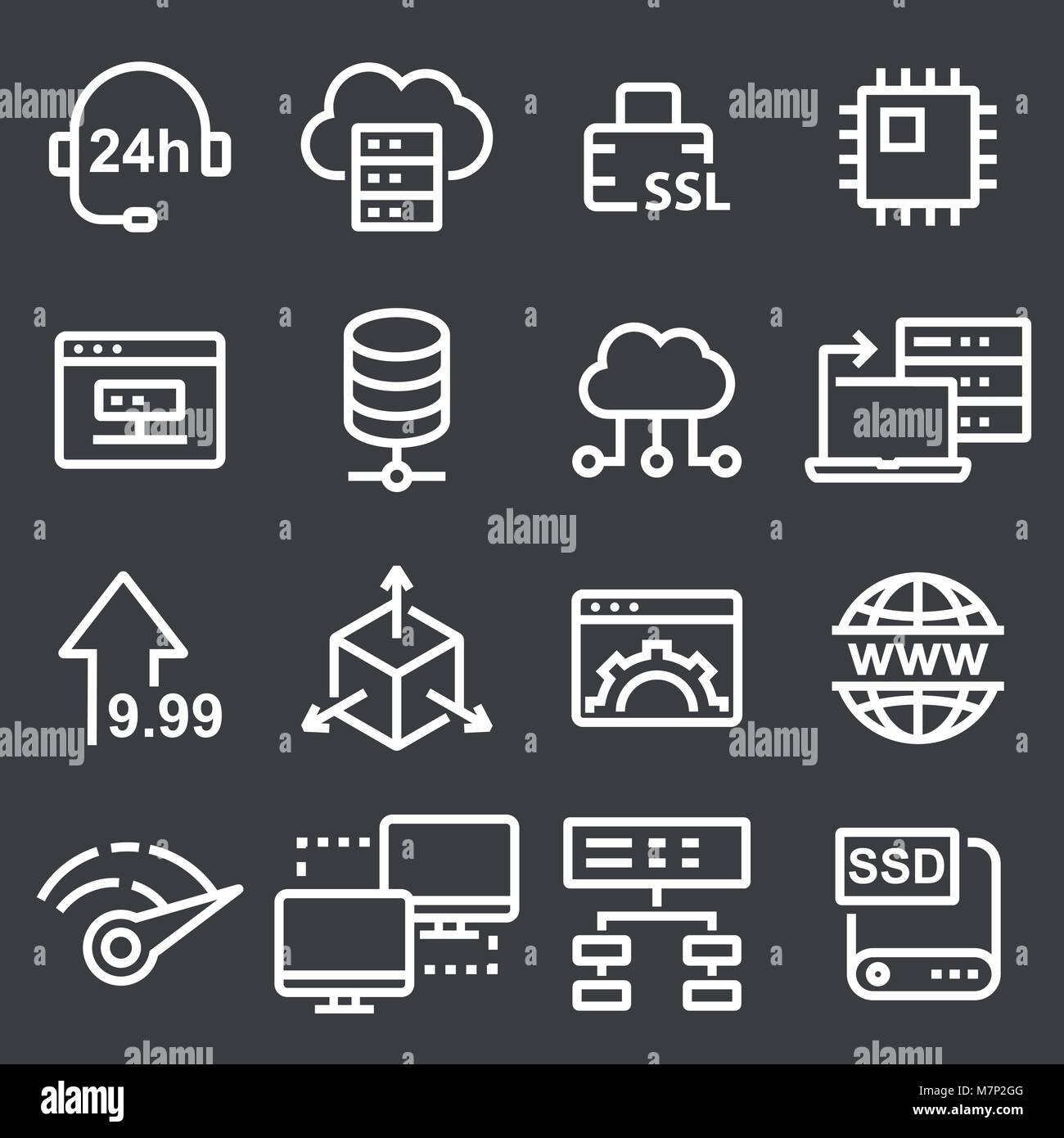 Thin line icons set of hosting and cloud computing networks concepts ...