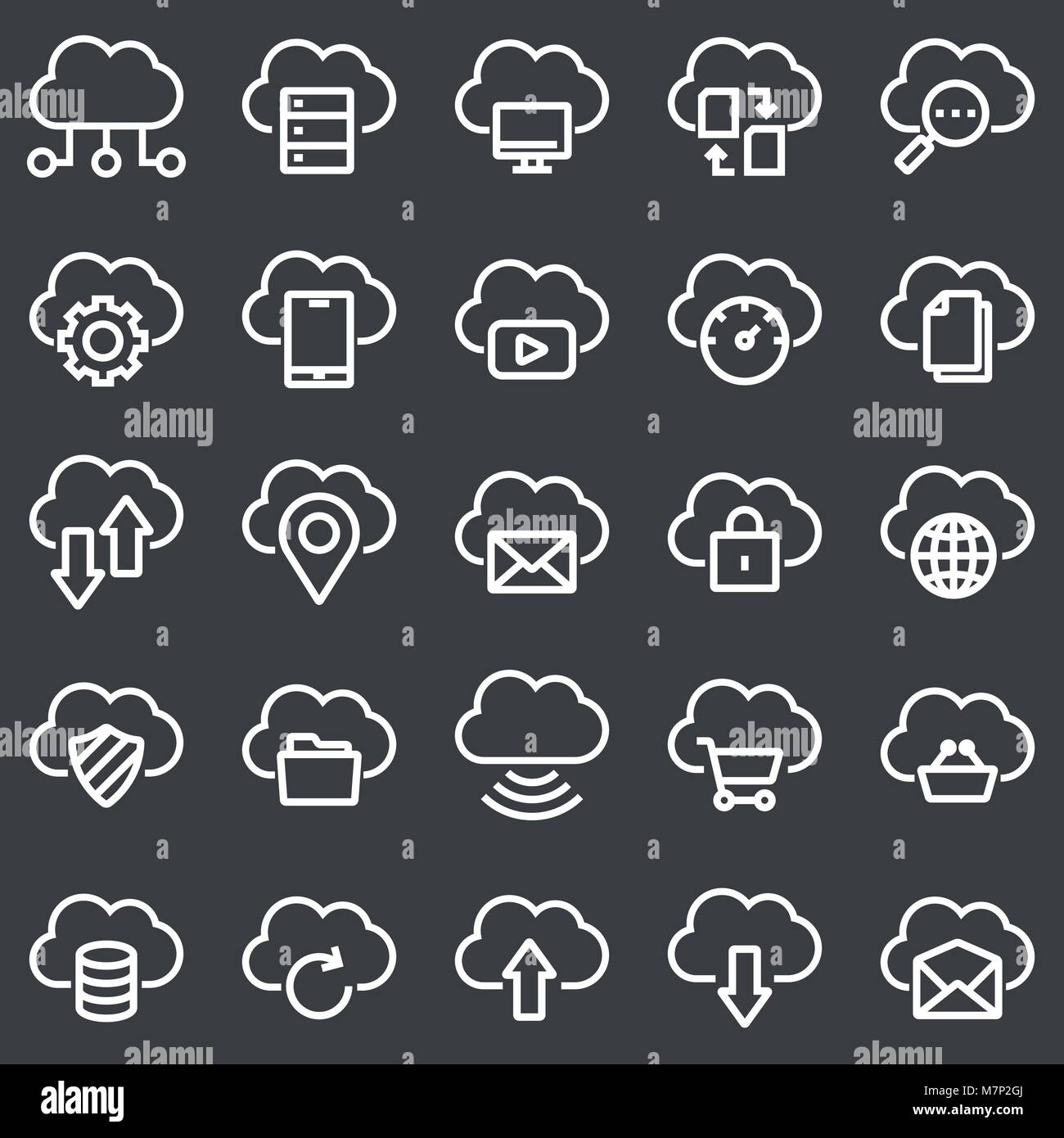 Simple Set of Computer Cloud Related Vector Line Icons on Gray ...