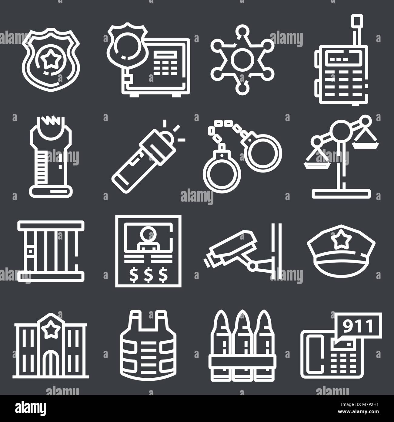 Vector Line Police Icon set on the gray background Stock Vector Image ...