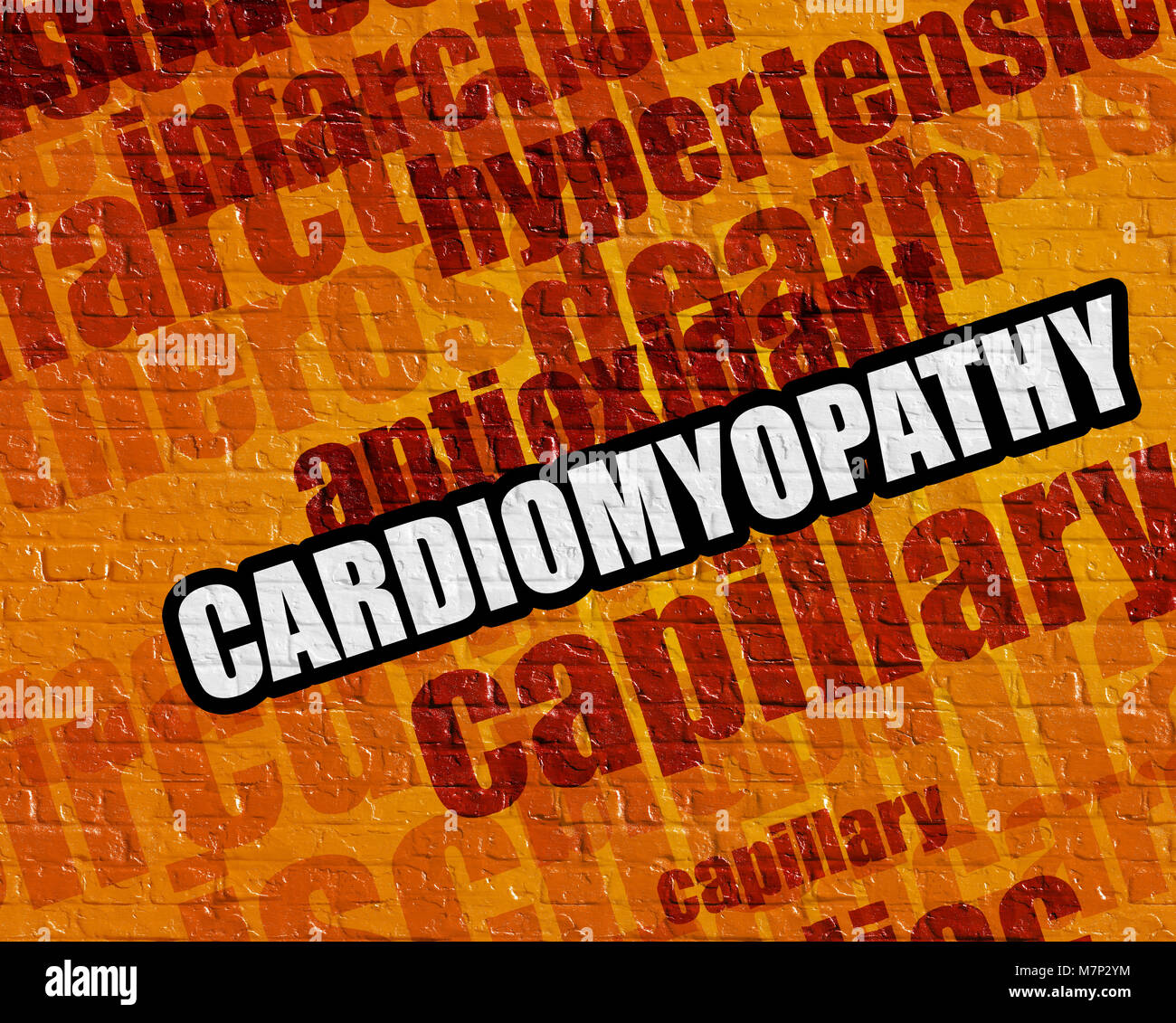 Modern medical concept: Cardiomyopathy on Yellow Brickwall . Stock Photo