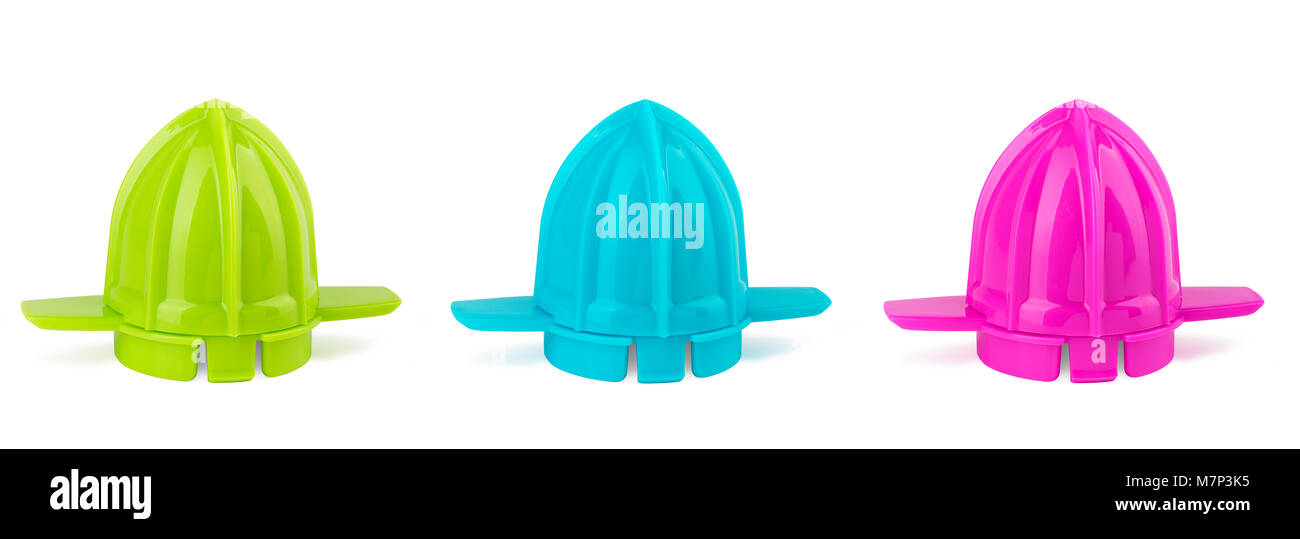 Colorful Electric juice squeezer parts isolated on white background