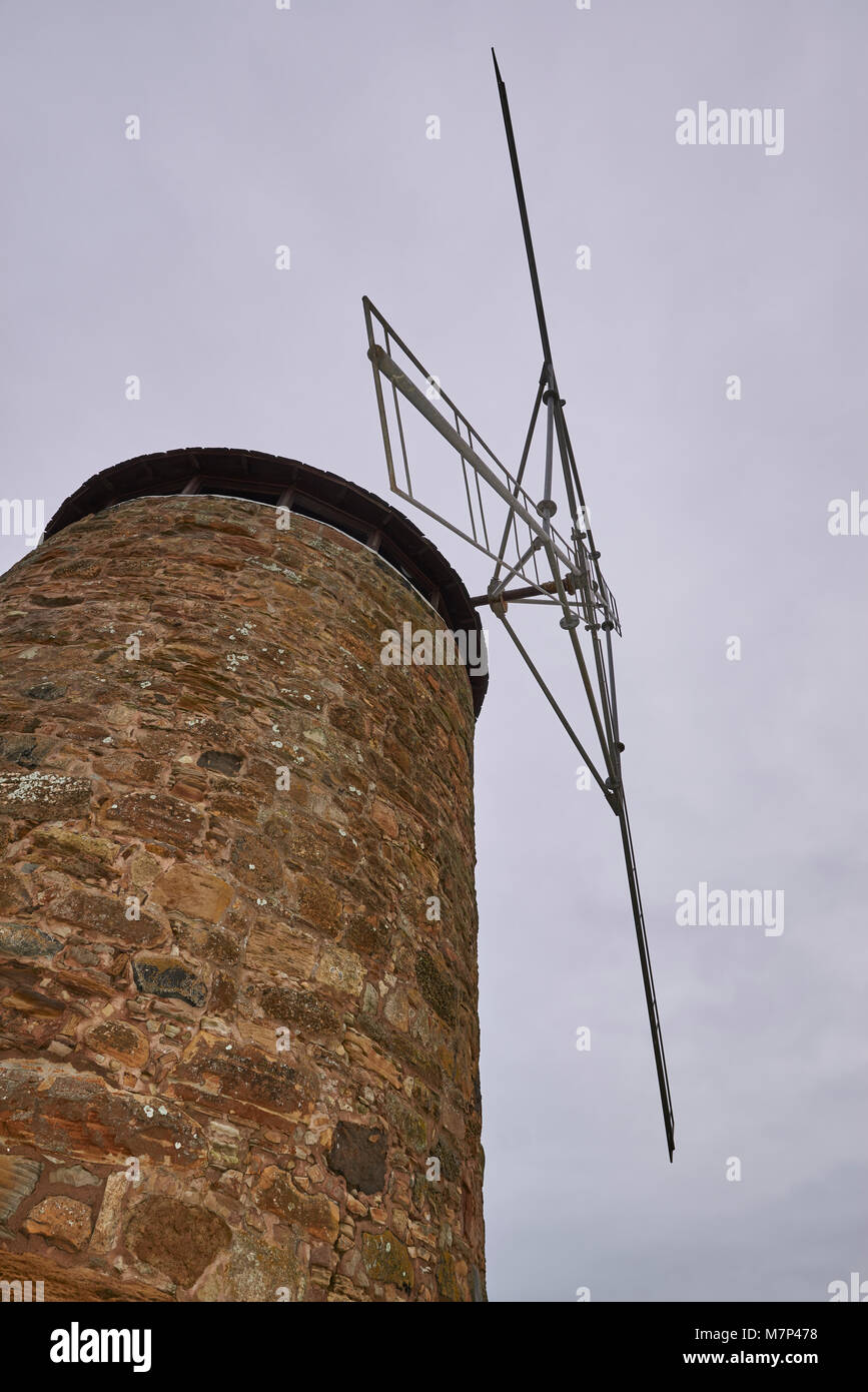 The Sail Mechanism of the Old Sea Salt Windmill that stands just outside St Monans on the North East coast of Scotland. Stock Photo