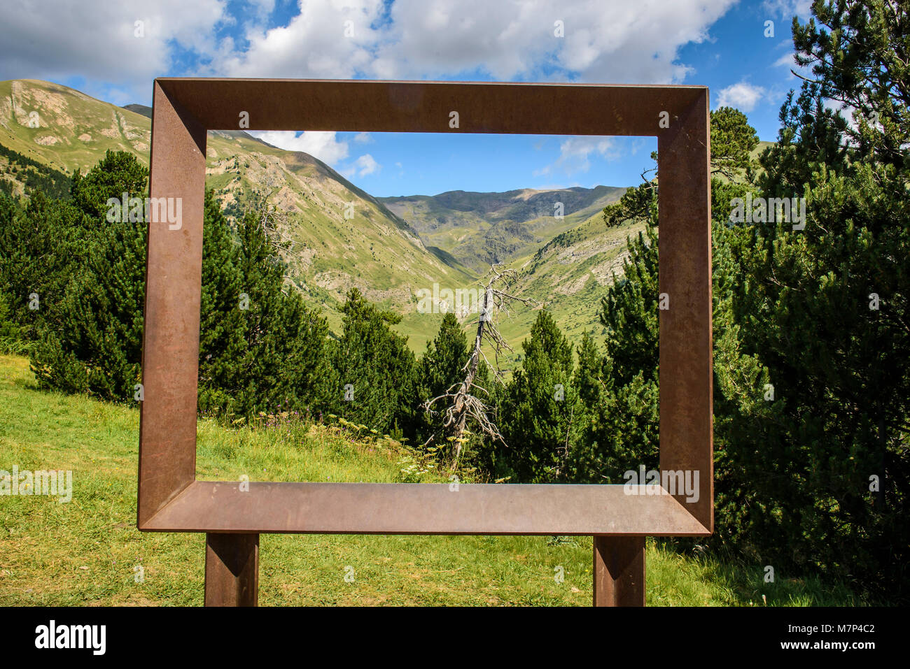 View of the Pyrenees Mountains from the Mirador Roc del Quer viewpoint, Canillo, Andorra Stock Photo