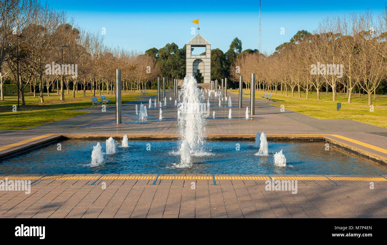 View of Treillage Tower and fountain in Bicentennial Park. Sydney Olympic Park. AUSTRALIA Stock Photo