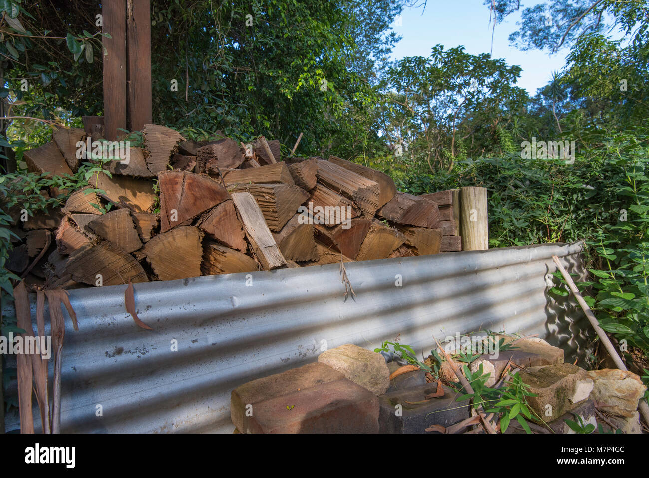 A Stack Of Cut Wood Drying For Use In A Home Fireplace In Sydney