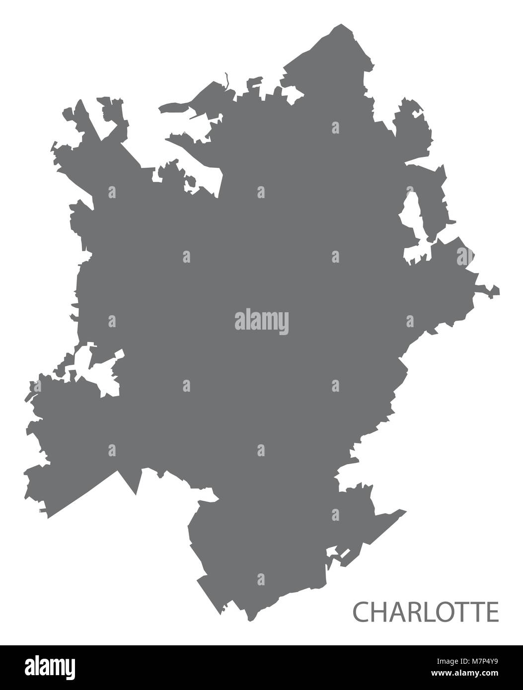 Charlotte North Carolina city map grey illustration silhouette shape Stock Vector