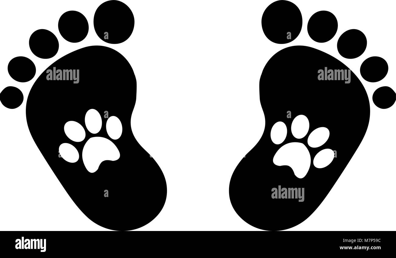 Animal Pawprints Inside Of Baby Footprints Black And White Vector