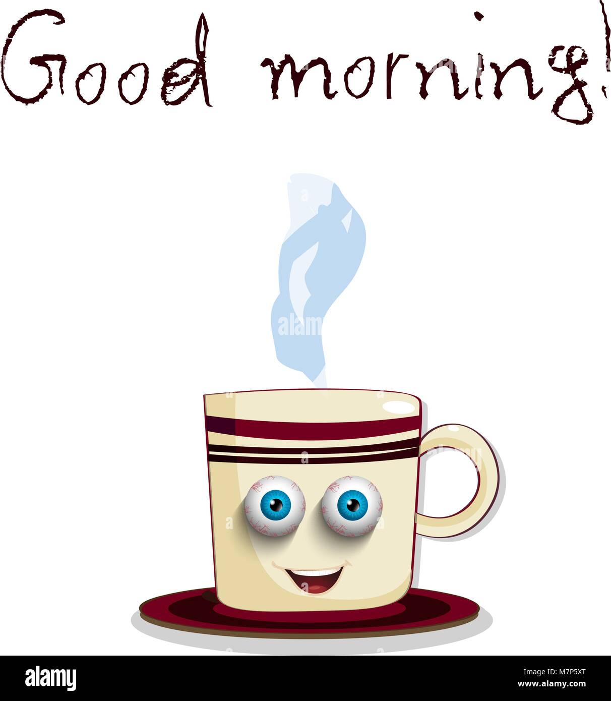 Cute Cartoon Smiling Cup With Blue Sleepy Eyes With Streaks And