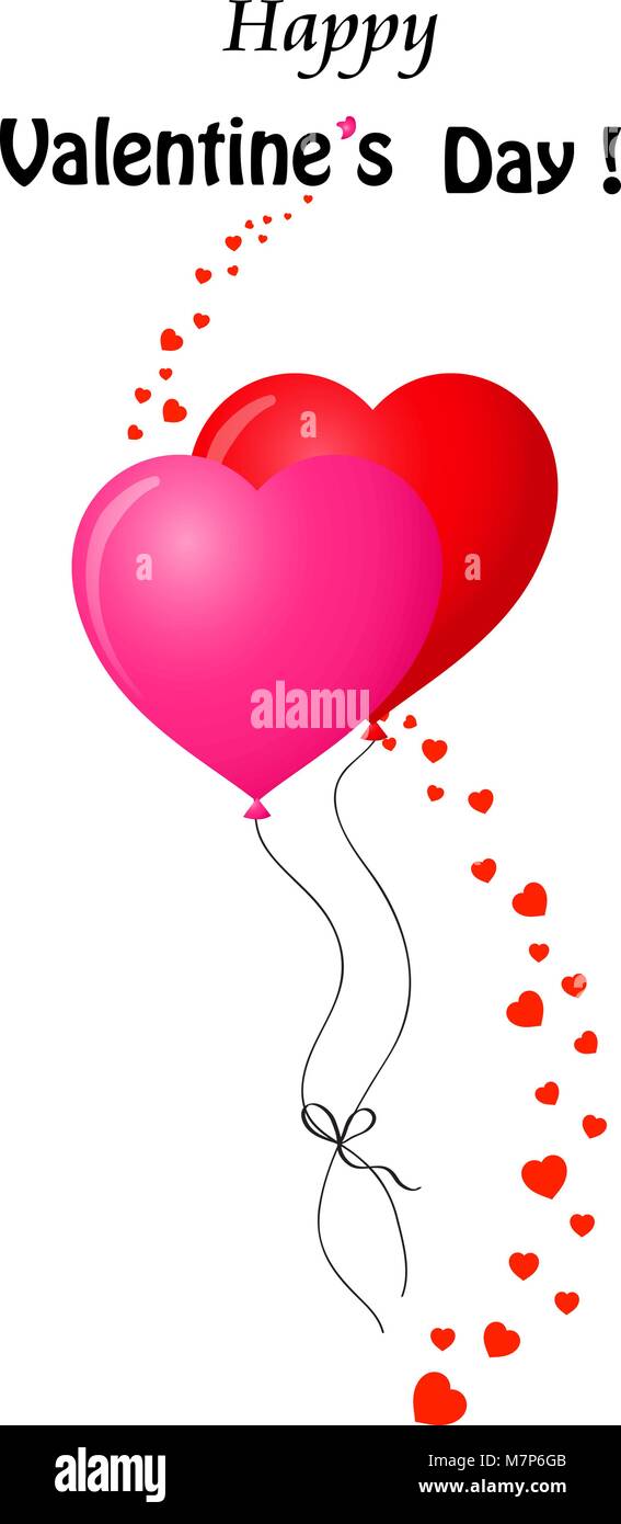 Happy valentine's day greeting card with couple of red and pink heart ...