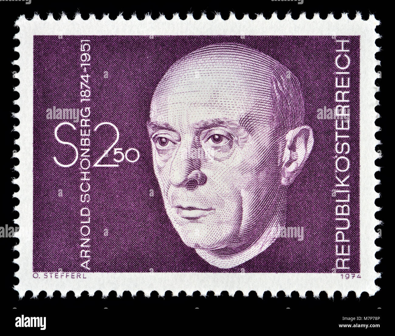 Austrian postage stamp (1974) : Arnold Schoenberg / Schönberg (1874 – 1951) Austrian composer, music theorist, and painter Stock Photo