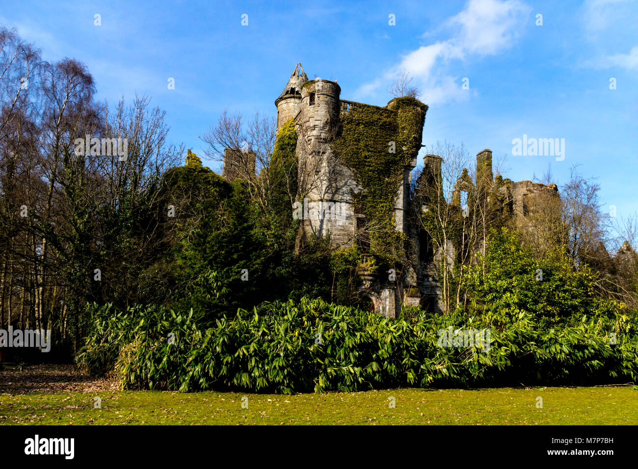 The over grown ruin of Buchanan Castle,  Drymen, Stirlingshire, Scotland. Stock Photo