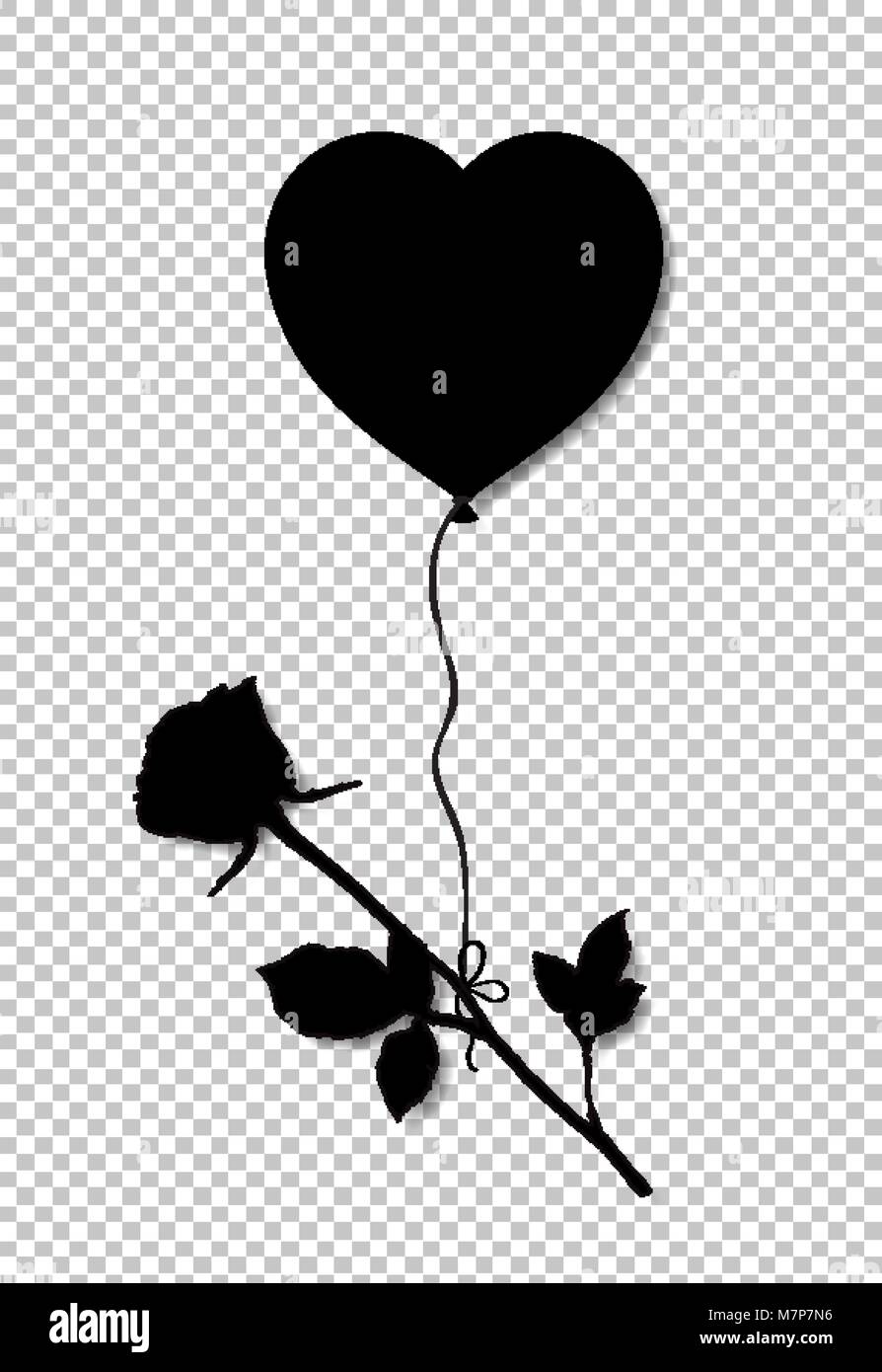 Download Black silhouette of rose flower flying on heart shaped ...