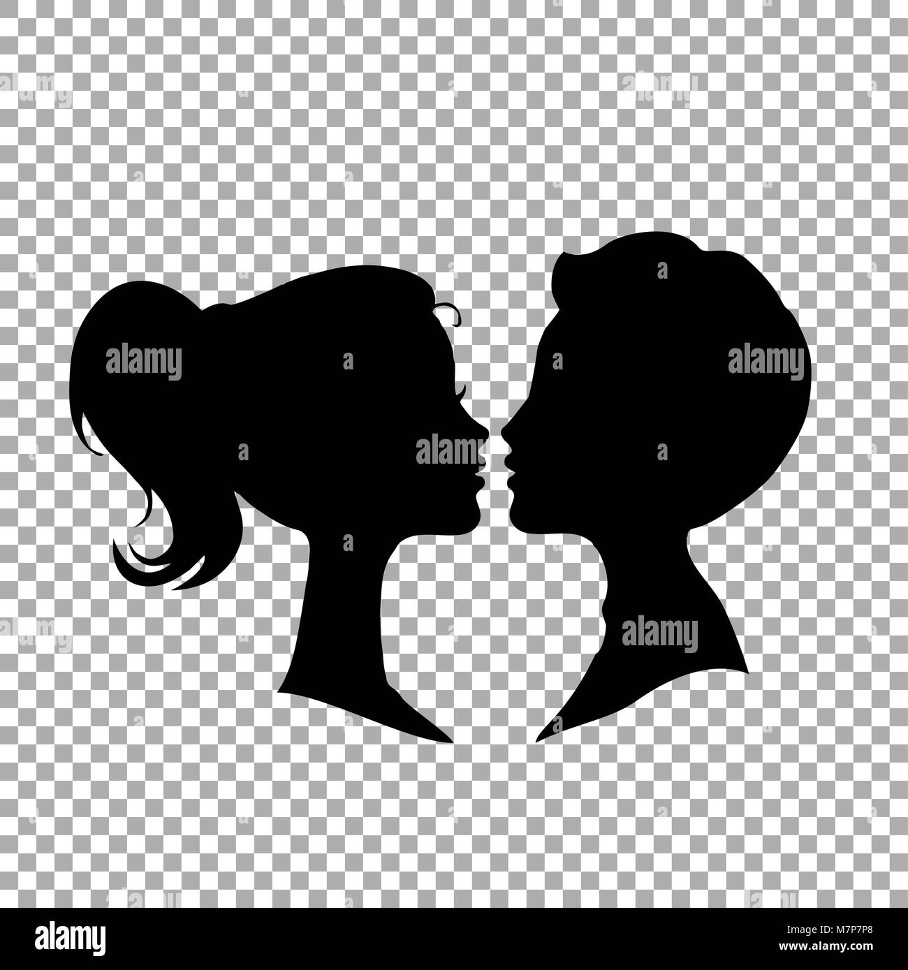 Black silhouettes of loving couple isolated on transparent background ...