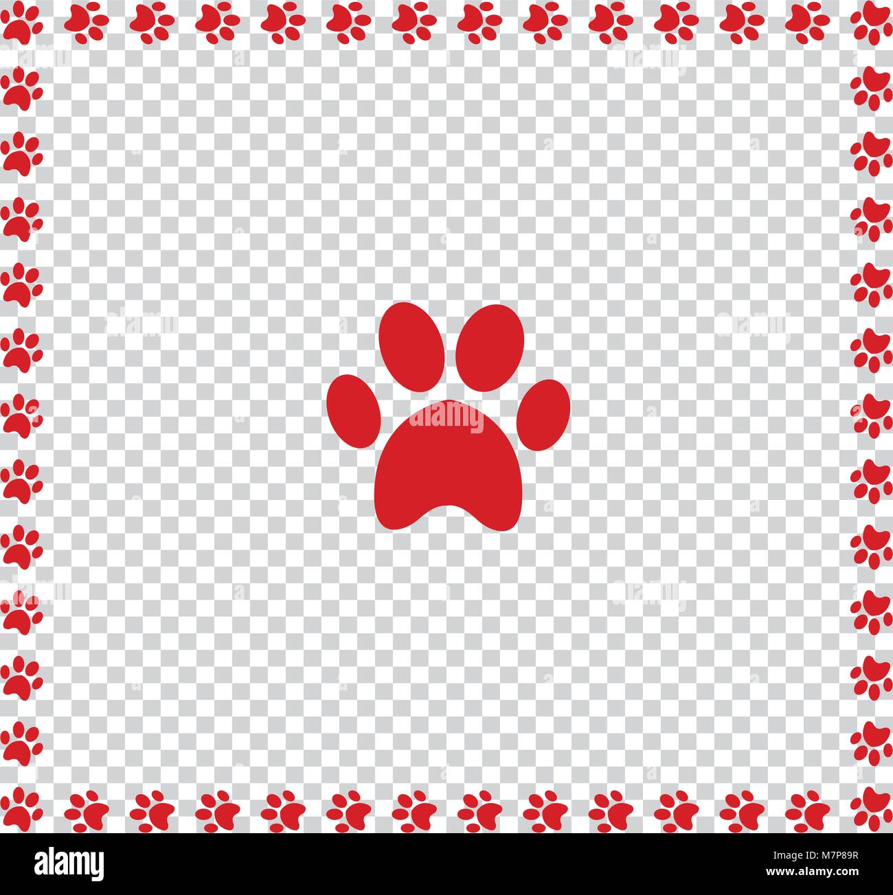 Red animals pawprint icon framed with paw prints square border