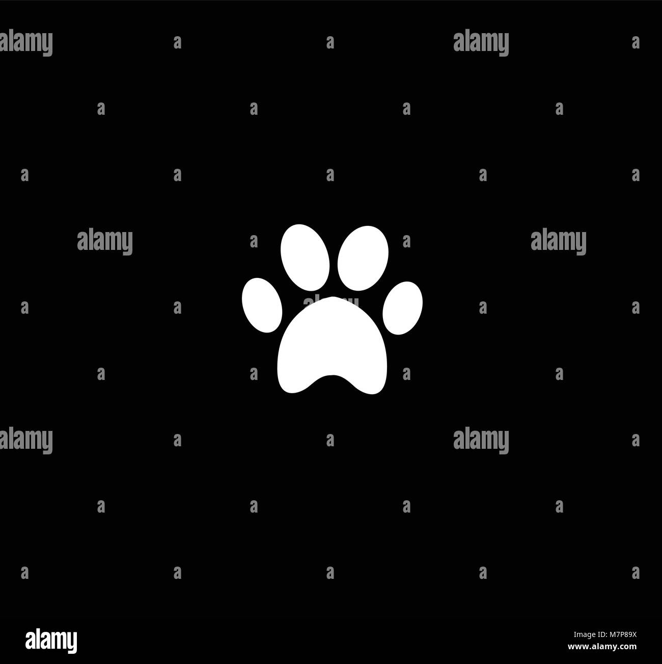 White animal paw print icon isolated on black background. Vector ...