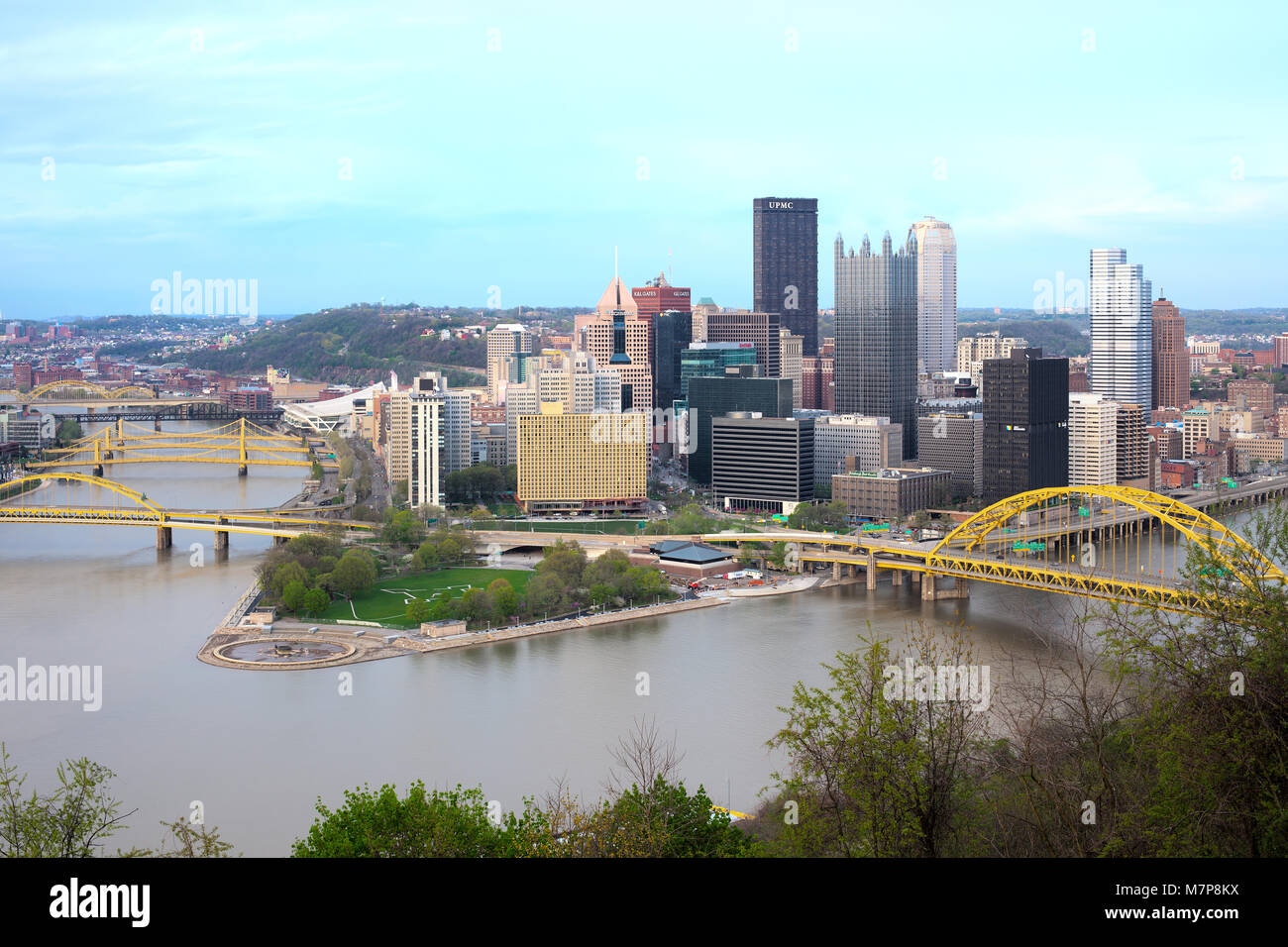 Pittsburgh, Pennsylvania, United States - Panoramic view of Central Business District of Pittsburgh and the 3 rivers. Stock Photo