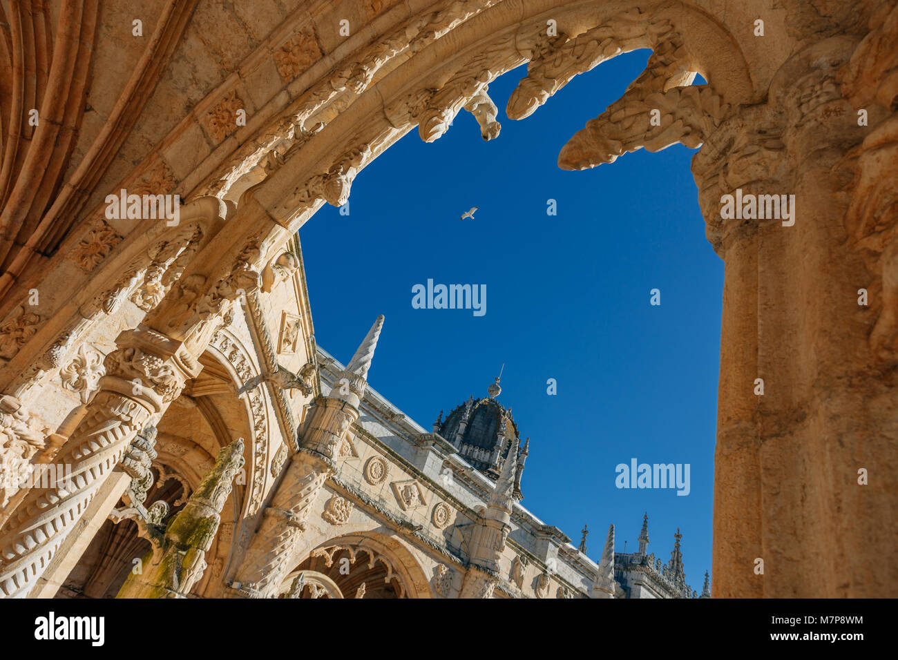Architecture of Jeronimos Monastery in Lisbon, Portugal. Manueline style architecture. Stock Photo