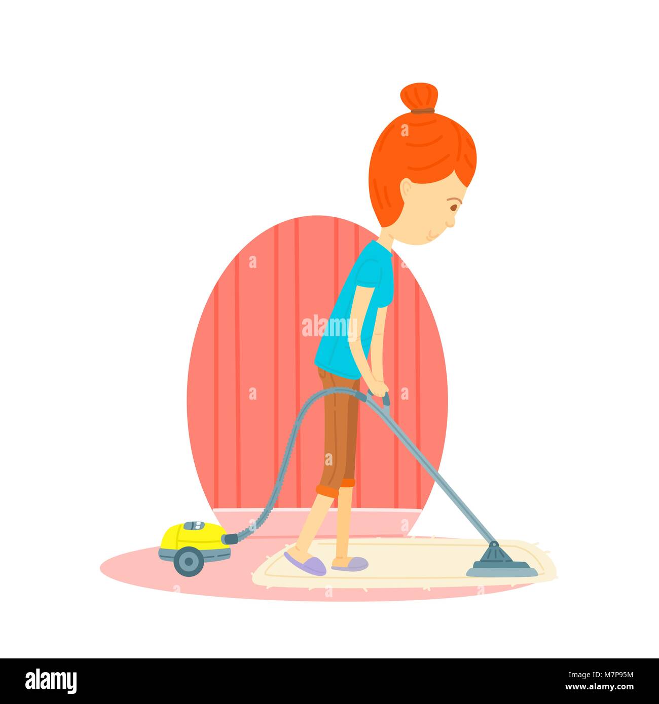 woman is cleaning the floor with a vacuum cleaner, Woman is using a