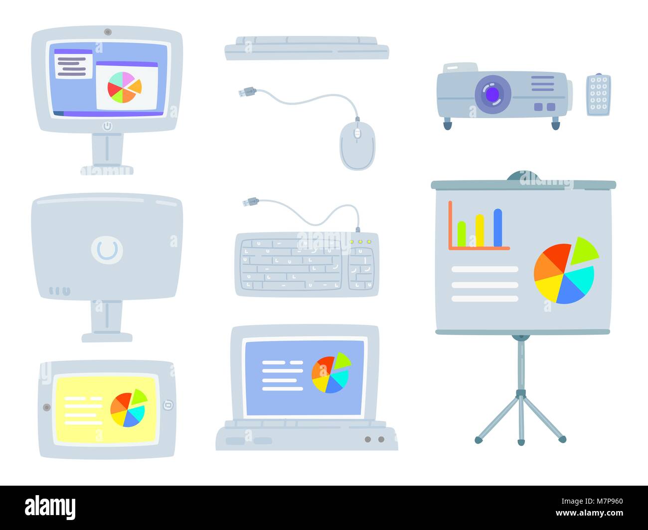 Set of office equipment, Computer, Projector, Tablet, Mouse, Computer ...