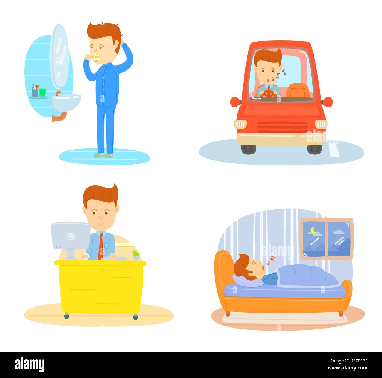 Daily routine of one business man, Brushing teeth in morning, Driving